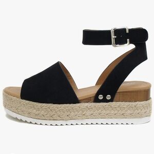 Forever Topic Open Toe Buckle Ankle Strap Espadrilles Flatform Wedge sandals 7.5